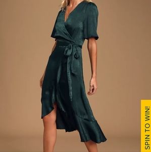 NWT Lulus Satin Faux-Wrap Midi Dress